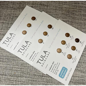 3X  Tula Radiant Skin Brightening Serum Skin Tint SPF 30 6-Shade Sample Card E5